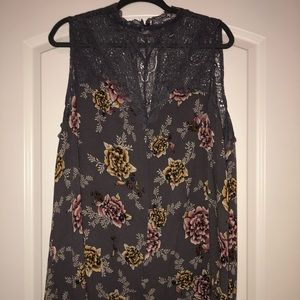 Grey and Floral shark bite mock neck Torrid top